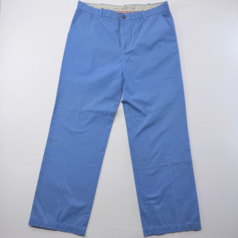 IZOD Saltwater Chinos Mens 36x32 Blue Straight Fit Cotton Twill Pants